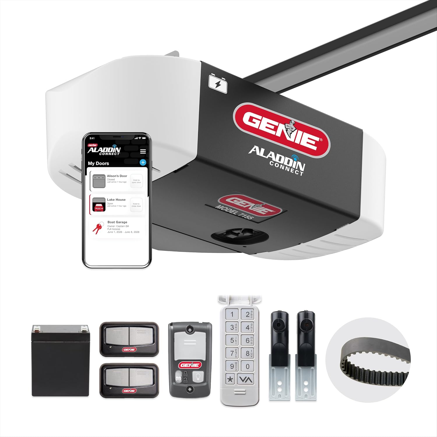 Genie 6072H-O Residential Wall Mounted Garage Door Opener, Black